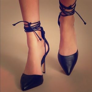 Black suede lace up Lulus heel